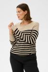 Джемпер Kaffe Curve KCLIZZY STRIPED KNIT PULLOVER, Feather G. M Black Half Stripe/Beige - фото 4