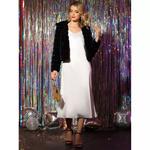 Женская укороченная пушистая куртка с отложным воротником и открытым передом из искусственного меха ALLEGRA K, черный - фото