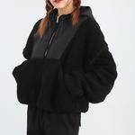 Куртка (WMNS) Converse Full Zip Lamb Wool Hooded Jacket Black - фото 5