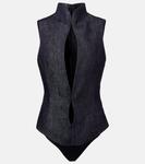 Джинсовый боди с вырезом Mugler, Raw Blue - фото