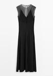 Платье Massimo Dutti LONG WITH SHEER DETAIL , Black - фото 3
