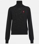 Шерстяной свитер с высоким воротником Ami De Cœur AMI PARIS, черный - фото