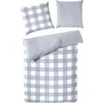 Постельное белье Primera «Basic Percale» в современном клетчатом дизайне, синий/белый - фото