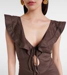 Платье миди Rhiannon с рюшами из льна Zimmermann, Chocolate - фото 4