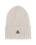 Шерстяная шапка в рубчик Moncler, бежевый - фото