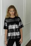 Блуза Next STRIPE SEQUIN BOXY CREW NECK, Silver Black/Black - фото 3