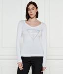 Лонгслив женский Guess Jeans с глубоким вырезом и стразами, белый - фото