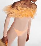 Сетчатый комбинезон с отделкой из перьев Oséree, Peach - фото 3