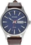 Часы Sentry Solar Leather Nixon, цвет Navy Sunray/Silver - фото