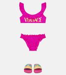 Бикини с рюшами и логотипом Versace Kids - фото 2