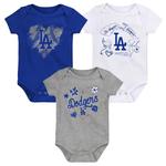 Набор из трех боди Infant Royal/Белый/Серый Los Angeles Dodgers Batter Up Outerstuff - фото