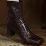 Женские ботильоны XU RI Haapy Bird ретро и комфорт сзади на молнии, с квадратным носком, средней высоты, из натуральной кожи с массивными каблуками, нос свиньи, сочетаются с любой одеждой XU RI Happy Bird, Coffee - фото 7