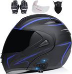 Шлем мотоциклетный stdpcxz Bluetooth, черный / синий - фото