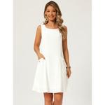 Женское льняное платье-сарафан без рукавов летнее повседневное свободное мини с карманами Inspire Chic, Dark Blue - фото 3