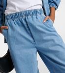 Лого джинсы с широкими штанинами Prada, Sky - фото 4