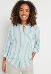 Блузка на пуговицах STRIPE TAB SLEEVE M&Co, светло-голубой - фото