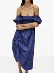 Платье Belle с открытыми плечами и сборками Sleeper, синий - фото 4