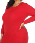 Платье-свитер миди в рубчик больших размеров White Mark, красный - фото 5