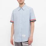 Полосатая рубашка с коротким рукавом THOM BROWNE, синий - фото 7