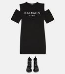 Платье с открытыми плечами и логотипом Balmain, черный - фото 2