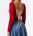 Малиновый контрастный свитер Blue Blush - фото 3