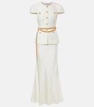 Макси-платье из тафты с поясом Self-Portrait, кремовый - фото