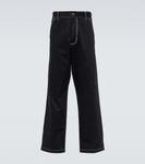 Вышитые прямые хлопковые брюки Prada, черный - фото