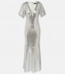 Платье миди с пайетками Rotate, серебряный - фото