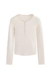 Топ OYSHO SOFT-TOUCH LONG-SLEEVED BUTTONED RIB, Stone - фото 6