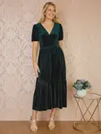 Платье Yumi Velvet Ruched Waist Midi, зеленый - фото