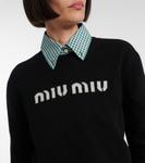 Шерстяной свитер с кашемиром Logo Miu Miu, Black - фото 4
