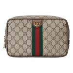 Сумка savoy toiletry case with web 'beige ebony' Gucci, бежевый - фото
