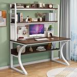 Компьютерный стол Xinmeikai с полкой для хранения, органайзером и встроенной книжной полкой, черная рама + карбон, 140x60x170 см - фото 3