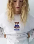 Серый меланжевый свитшот с круглым вырезом Pull&Bear Bear - фото 2