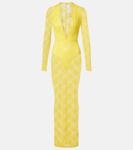 Прозрачное кружевное платье Alex Perry, желтый - фото