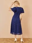 Платье миди с пышными рукавами и кружевом Yumi, Navy - фото 4