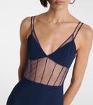 Платье-бюстье с отделкой из тюля David Koma, темно-синий - фото 4