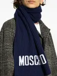 Шарф в рубчик с логотипом Moschino, синий - фото 5