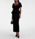 Платье миди из бархата с баской Self-Portrait, черный - фото 2