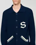 Мужской шерстяной кардиган с нашивкой S Sandro, темно-синий - фото 5