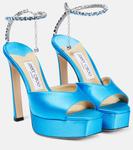 Украшенные атласные босоножки на платформе Saeda 125 Jimmy Choo, синий - фото