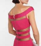 Мини-платье с открытыми плечами и сетчатыми вставками Balmain, Rose Fuchsia - фото 6