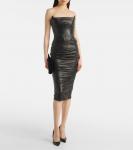 Кожаное платье миди со сборками Alex Perry, черный - фото 2