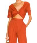 Льняной топ Twist в цвете Faded Rust Monrow - фото