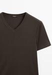 Футболка Massimo Dutti V-NECK SHORT SLEEVE, Dark Brown - фото 8