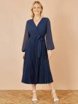 Плиссированное платье-миди с запахом Yumi, Navy - фото 2