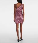 Мини-платье с пайетками на одно плечо Area, Metallic Rose - фото 3