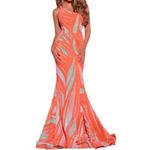 Оранжевое бисерное платье-русалка JOVANI - фото