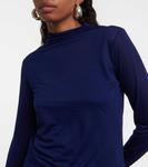 Вязаный топ с воротником-стойкой Vince, синий - фото 4