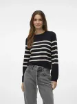 Свитер Vero Moda с круглым вырезом "VMSABA PLAIN LS O-NECK PULLOVER GA NOOS", цвет Black Stripes:Birch - фото